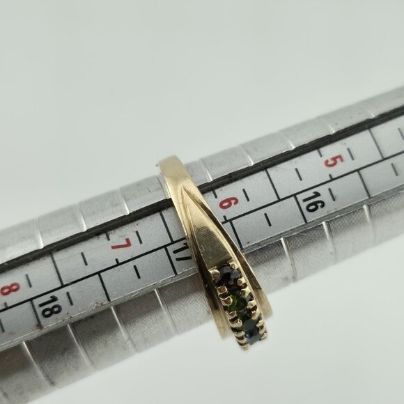 10k Yellow Gold Ring 9 Stones Rainbow Mothers Grandmother Mom Size 6 HOF Vintage - Picture 3 of 15